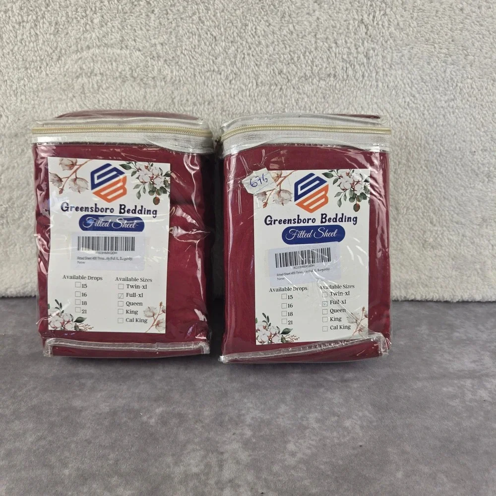 Greensboro Bedding 400 TC 100% Cotton Full-XL Fitted Sheet Burgundy 2 Pack